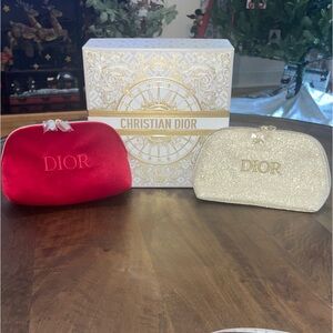 Christian Dior Box with Red velvet and Gold Metallic Cosmetic Bags, new.